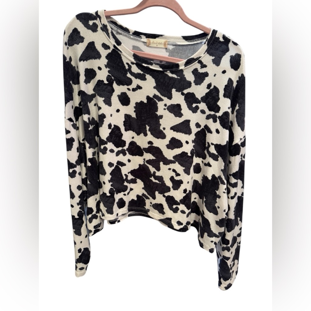 Altar'd State Black and White Cow Print Long Sleeve Top
